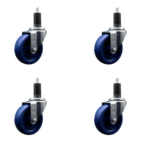 Service Caster 4'' SS Solid Poly Wheel Swivel 1-1/4'' Expanding Stem Caster Set, 4PK SCC-SSEX20S414-SPUS-114-4